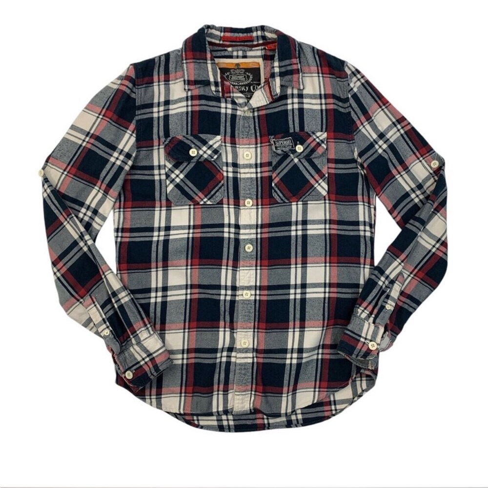 Superdry Shirt Mens L - Large Navy Red Lumberjack Flannel